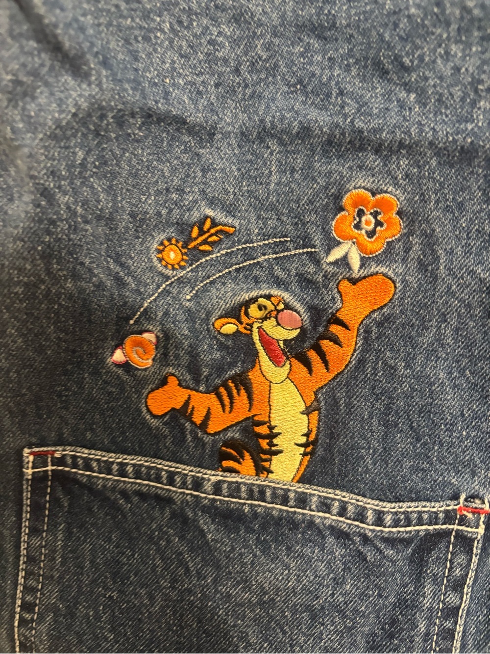 Denim Overalls Dress with Winnie the Pooh & Tigger Embroidery - Blue - Picture 6 of 8